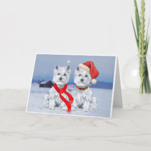 Cartão De Festividades Westies gêmeos numa noite invernal