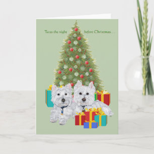 Cartão De Festividades Westies junto à Árvore de Natal