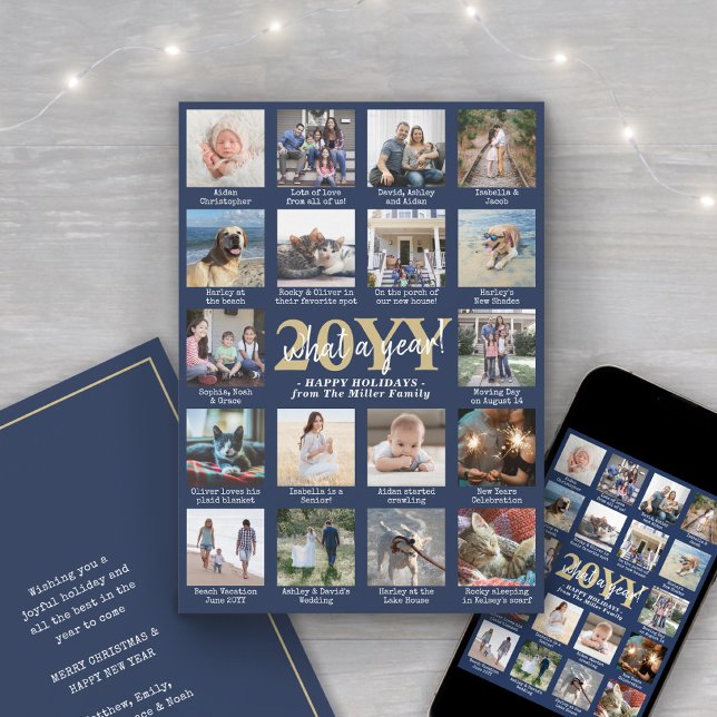 Cartão De Festividades What a Year 18 Photo Collage & Captions Navy Blue (Criador carregado)