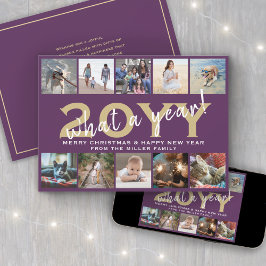 Cartão De Festividades What a Year! Modern 10 Photo Collage Purple & Gold