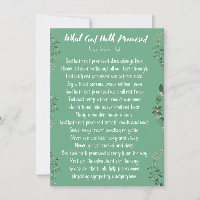 Cartão De Festividades What God Hath Promised (Light Green) Flat Card (Frente)