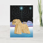 Cartão De Festividades "Wheaten Terriers at Chanukah"<br><div class="desc">"Wheaten Terriers at Chanukah" is a unique art design for the Jewish holiday "Chanukah, " featuring two soft coated wheaten terriers and a Hanukkah menorah lit by the stars. We've left the inside of the card blank for you to customize.  Original wheaten artwork Â© Melanie Light 2005.</div>