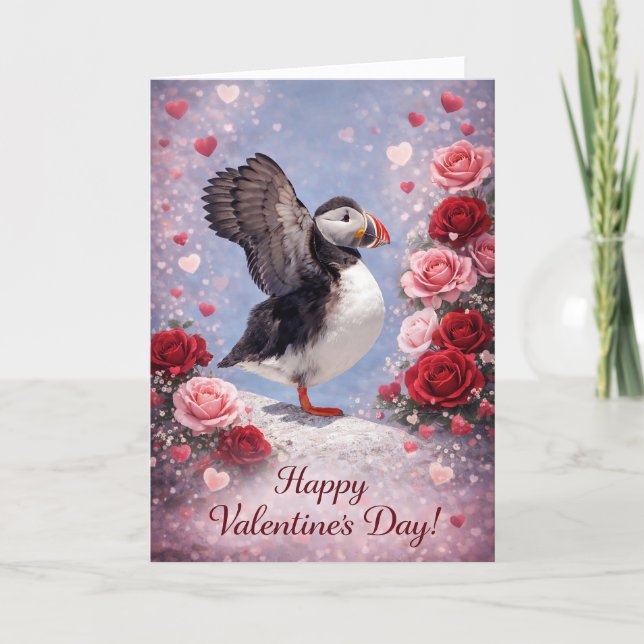 Cartão De Festividades Where Love Takes Wing – Puffin Valentine’s Day (Frente)
