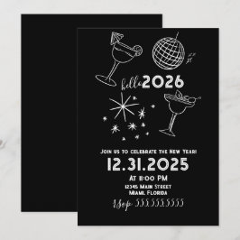 Cartão De Festividades Whimiscal Doodles Hello 2026 New Years Gold