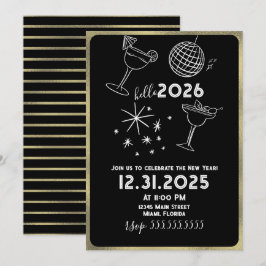 Cartão De Festividades Whimiscal Doodles Hello 2026 New Years Gold
