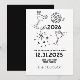 Cartão De Festividades Whimiscal Doodles Hello 2026 New Years Gold