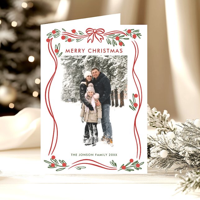 Cartão De Festividades Whimsical 5 Photo Boho Red Christmas Arco Ribbon (Criador carregado)