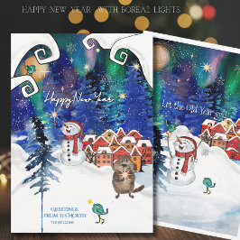Cartão De Festividades Whimsical Beaver and Snowman Northern Light