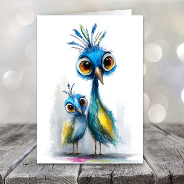 Cartão De Festividades Whimsical Blue Peacock Mother's Day (Criador carregado)