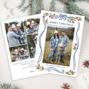 Cartão De Festividades Whimsical Boho Azul Arco de Natal Fita 5 Foto