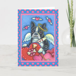 CARTÃO DE FESTIVIDADES WHIMSICAL BOSTON TERRIER CUPID, CUTE DOG VALENTINE