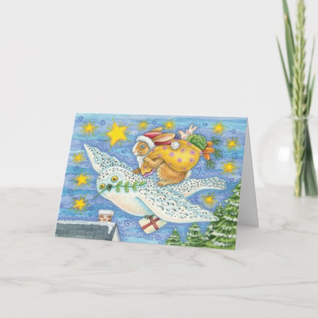 Cartão De Festividades Whimsical Bunny Christmas Card (Frente)