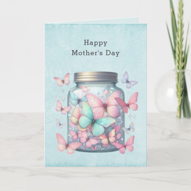 Cartão De Festividades Whimsical Butterflies in a Jar Mother's Day (Frente)