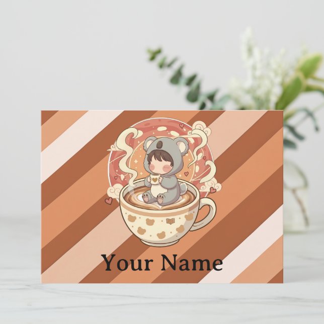 Cartão De Festividades Whimsical Chibi Koala Adventure Greetin (Em pé/Frente)