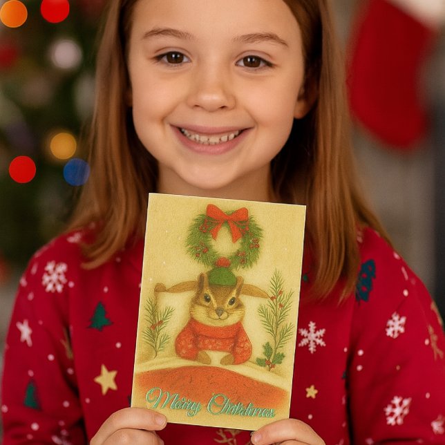 Cartão De Festividades Whimsical  Chipmunk Christmas Greeting Card (whimsical Christmas chipmunk card.  Perfect for kids and adults who love nature and wildlife )