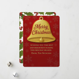 Cartão De Festividades Whimsical Christmas Bell & Holly Photo