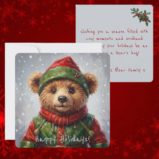 Cartão De Festividades Whimsical Christmas Elf Teddy Bear Painterly Style