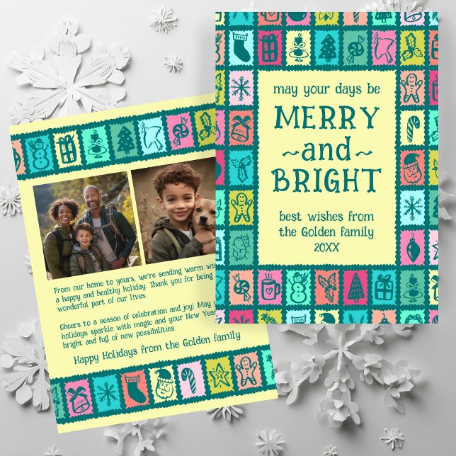 Cartão De Festividades Whimsical Christmas Grid Cute Custom 2 PHOTO  (Whimsical Christmas Grid Cute Custom 2 PHOTO Holiday Card
)