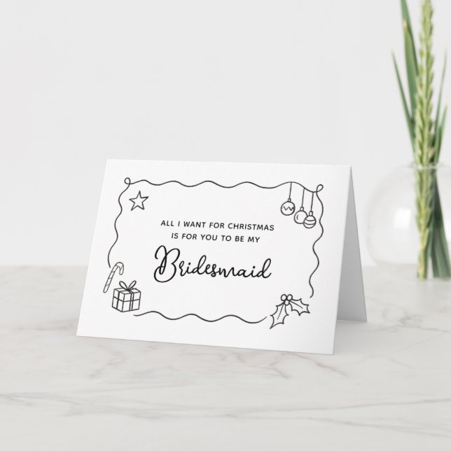 Cartão De Festividades Whimsical Christmas Hand Drawn Bridesmaid Proposal (Frente)