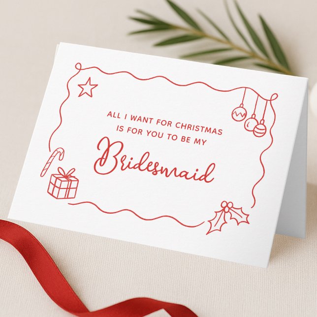 Cartão De Festividades Whimsical Christmas Hand Drawn Bridesmaid Proposal (Criador carregado)