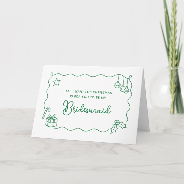 Cartão De Festividades Whimsical Christmas Hand Drawn Bridesmaid Proposal (Frente)
