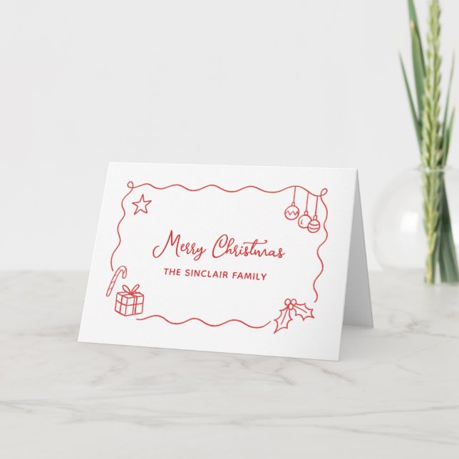 Cartão De Festividades Whimsical Christmas Hand Drawn Scribble Minimalist (Frente)