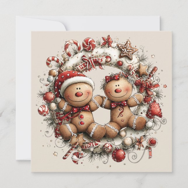 Cartão De Festividades Whimsical Christmas Wreath Greeting Card (Frente)