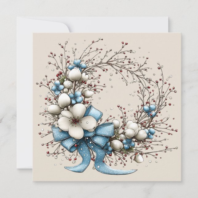 Cartão De Festividades Whimsical Christmas Wreath Greeting Card (Frente)