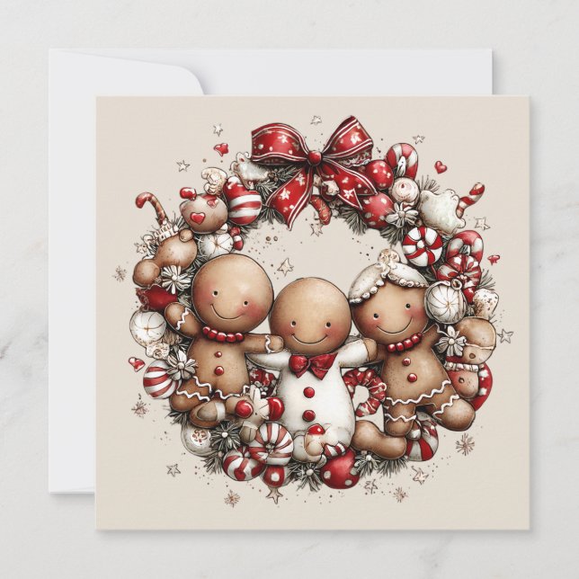 Cartão De Festividades Whimsical Christmas Wreath Greeting Card (Frente)