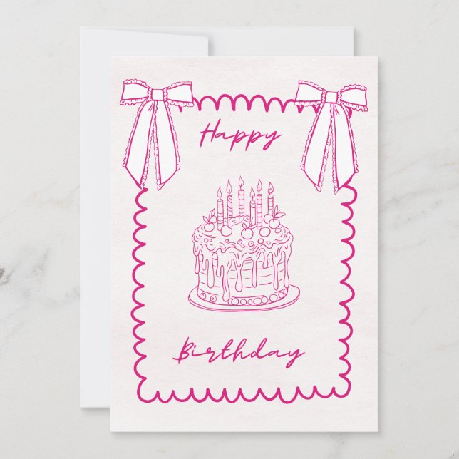 Cartão De Festividades Whimsical Coquette Pink Birthday Card (Frente)