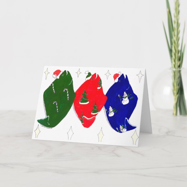Cartão De Festividades Whimsical Cute Alaska Halibut Fish Christmas Card (Frente)