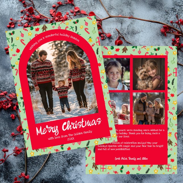 Cartão De Festividades Whimsical Doodle Christmas Arch 5 Photo (Whimsical Doodle Christmas Custom Arch 5 Photo Holiday Card
)