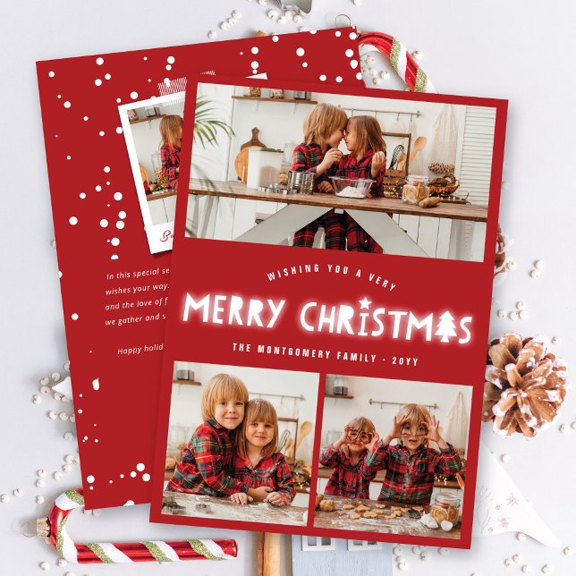 Cartão De Festividades Whimsical Felry Natal Brilhante Quic Moderno 3 Fot (Criador carregado)