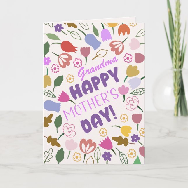 Cartão De Festividades Whimsical Flowers Grandma Happy Mother's Day  (Frente)