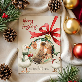 Cartão De Festividades Whimsical Goose Photo Christmas