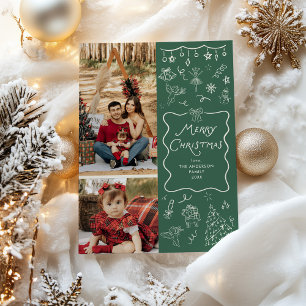 Cartão De Festividades Whimsical Hand Desenhou Verde Feliz Natal 2 Foto