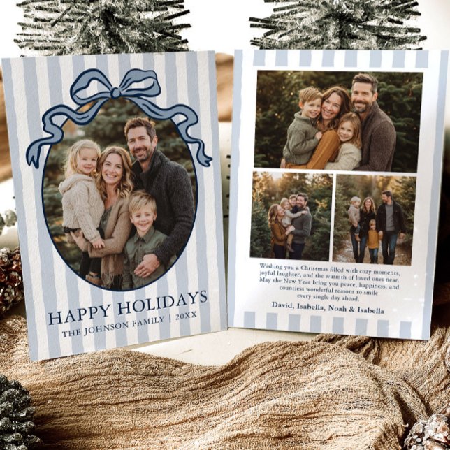 Cartão De Festividades Whimsical Hand Drawn Coquette Bow Family Photo (Whimsical Hand Drawn Coquette Bow Family Photo Holiday Card)