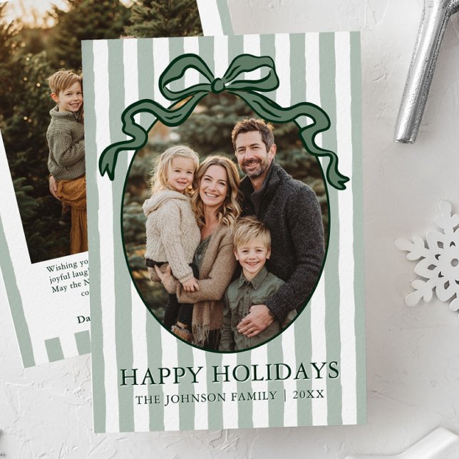 Cartão De Festividades Whimsical Hand Drawn Coquette Bow Family Photo (Whimsical Hand Drawn Coquette Bow Family Photo Holiday Card)