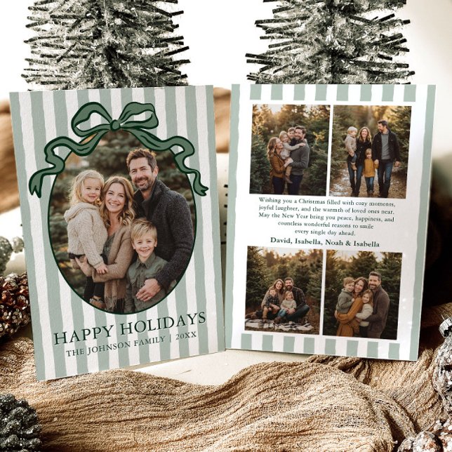 Cartão De Festividades Whimsical Hand Drawn Coquette Bow Family Photo (Whimsical Hand Drawn Coquette Bow Family Photo Holiday Card)