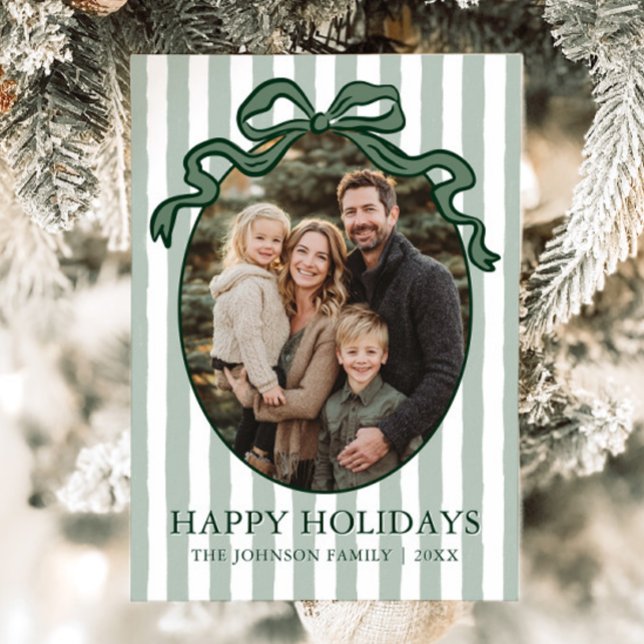 Cartão De Festividades Whimsical Hand Drawn Coquette Bow Family Photo (Whimsical Hand Drawn Coquette Bow Family Photo Holiday Card)