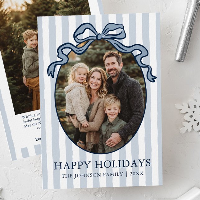 Cartão De Festividades Whimsical Hand Drawn Coquette Bow Family Photo (Whimsical Hand Drawn Coquette Bow Family Photo Holiday Card)