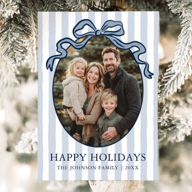 Cartão De Festividades Whimsical Hand Drawn Coquette Bow Family Photo (Whimsical Hand Drawn Coquette Bow Family Photo Holiday Card)