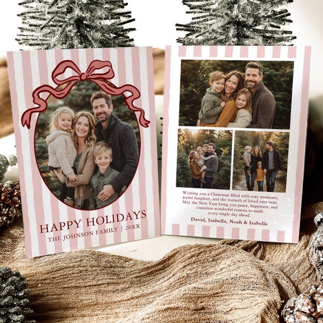 Cartão De Festividades Whimsical Hand Drawn Coquette Red Bow Family Photo (Whimsical Hand Drawn Coquette Red Bow Family Photo Holiday Card)