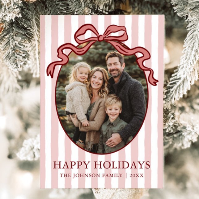 Cartão De Festividades Whimsical Hand Drawn Coquette Red Bow Family Photo (Whimsical Hand Drawn Coquette Red Bow Family Photo Holiday Card)