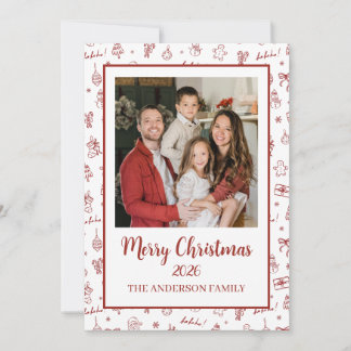 Cartão De Festividades Whimsical Hand Drawn Doodle Red