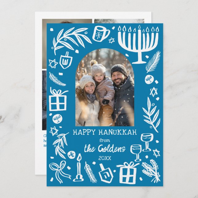 Cartão De Festividades Whimsical Hanukkah Cute Custom Arch 4 PHOTO  (Frente/Verso)