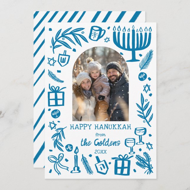Cartão De Festividades Whimsical Hanukkah Cute Custom Arch PHOTO  (Frente/Verso)