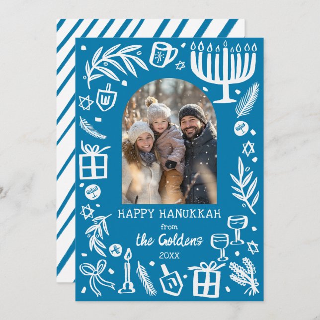 Cartão De Festividades Whimsical Hanukkah Cute Custom Arch PHOTO  (Frente/Verso)