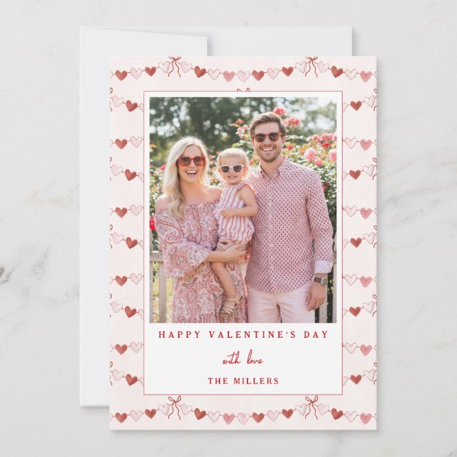 Cartão De Festividades Whimsical Hearts Happy Valentine's Day Photo Card (Frente)