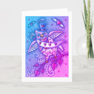 CARTÃO DE FESTIVIDADES WHIMSICAL HOOOTS N' COARDAS CUPID OWL NAMORADOS